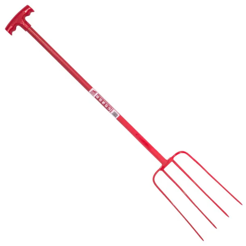 Red Gorilla 4 Prong Manure Fork with T Handle in Red